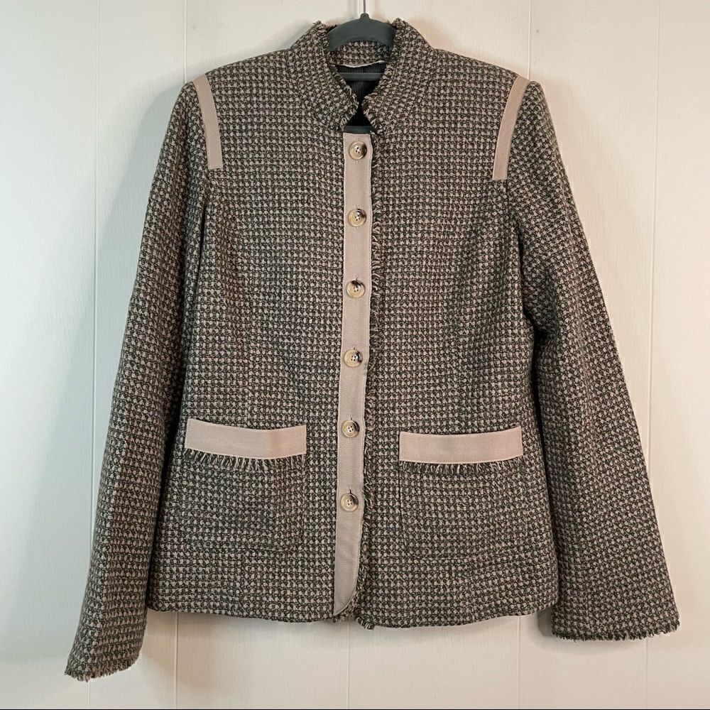 Sundance Tan Olive Green Textured Tweed Blazer